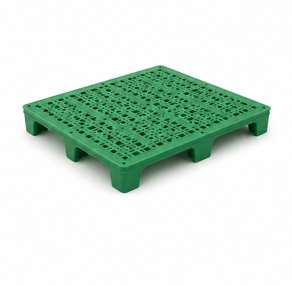 Moulded plastic pallet showing uniform, consistent construction