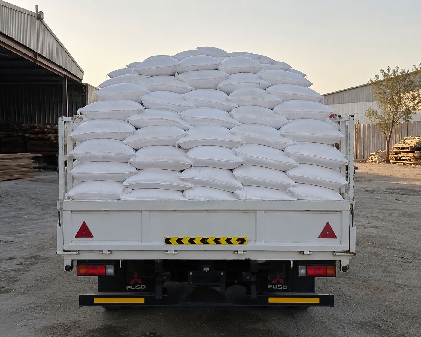 Sacks of wood shavings loaded for delivery